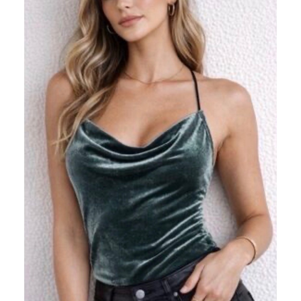 Abercrombie & Fitch Emerald Green Velvet Cowl Neck Bodysuit NWT Medium